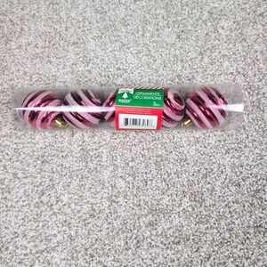 Christmas House 5pc Swirl Glitter Bauble Ornaments Red Pink Gold String